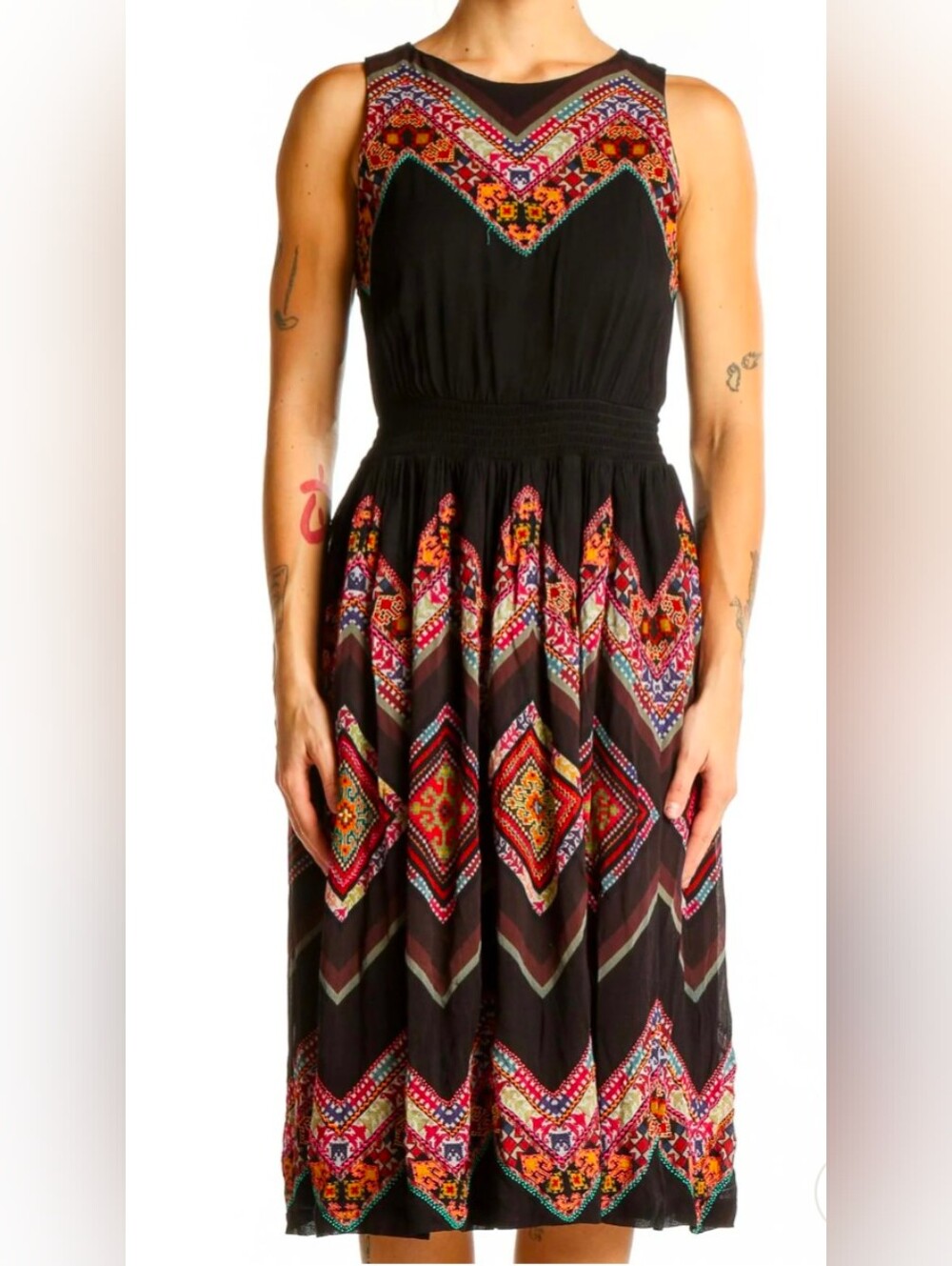 Anthropologie Tanvi Kedia • Black Floral Embroidered Midi Dress size 4